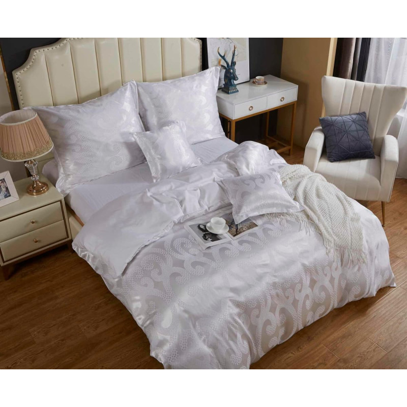 Satīna gultasveļa ar izšuvumu 160x200 balta AT003