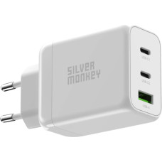 Silver Monkey GaN 65W wall charger 2x USB-C PD 1x USB-A QC 3.0 - white