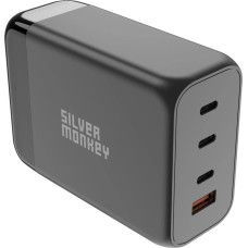 Silver Monkey SMA155 200W 3xUSB-C PD USB-A QC 3.0 GaN Charger with Detachable Power Cable - Black