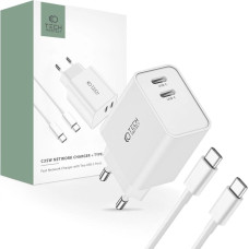 Tech-Protect C35W 2x USB-C PD 35W network charger with USB-C | USB-C cable - white