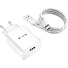 Wall charger Vipfan E03, 1x USB, 18W, QC 3.0 + USB-C cable (white)