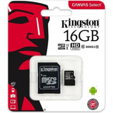 Kingston memory card 16GB microSDHC Canvas Select cl. 10 UHS-I 80 MB|s + adapter