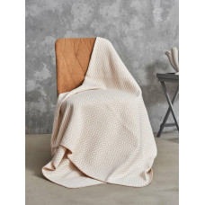 Unia - Cotton Cloud Kokvilnas akrila sega 165x200 2149-2P Zigzaga pulverveida gultas pārklājs pleds ar RAW tamborējumu