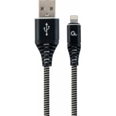 Gembird USB Male - Lightning Male Premium cotton braided 1m Black|White