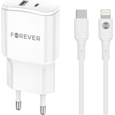 Forever TC-01-20AC PD QC charger 1x USB-C 1x USB 20W white + USB-C - Lightning cable 20W