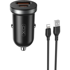 XO car charger CC56 PD 30W QC 1x USB 1x USB-C black + USB - Lightning cable