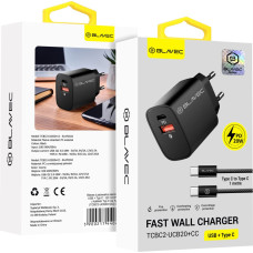 Blavec Wall charger BC2 - USB + Type C - QC 3.0 PD 20W with Type C to Type C cable (TCBC2-UCB20+CC) black