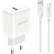 Dudao USB-A 18W sienas lādētājs ar USB-A - USB-C kabeli, balts