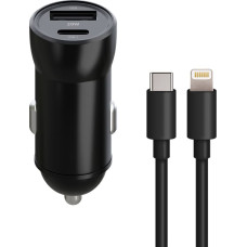 Maxlife MXCC-04 PD QC car charger 1x USB-C 1x USB 20W black + USB-C - Lightning cable 27W