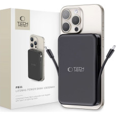 Tech-Protect LifeMag PB31 Powerbank ar MagSafe 10000mAh 15W USB-C | USB-A | iebūvēts USB-C | Lightning kabelis - melns