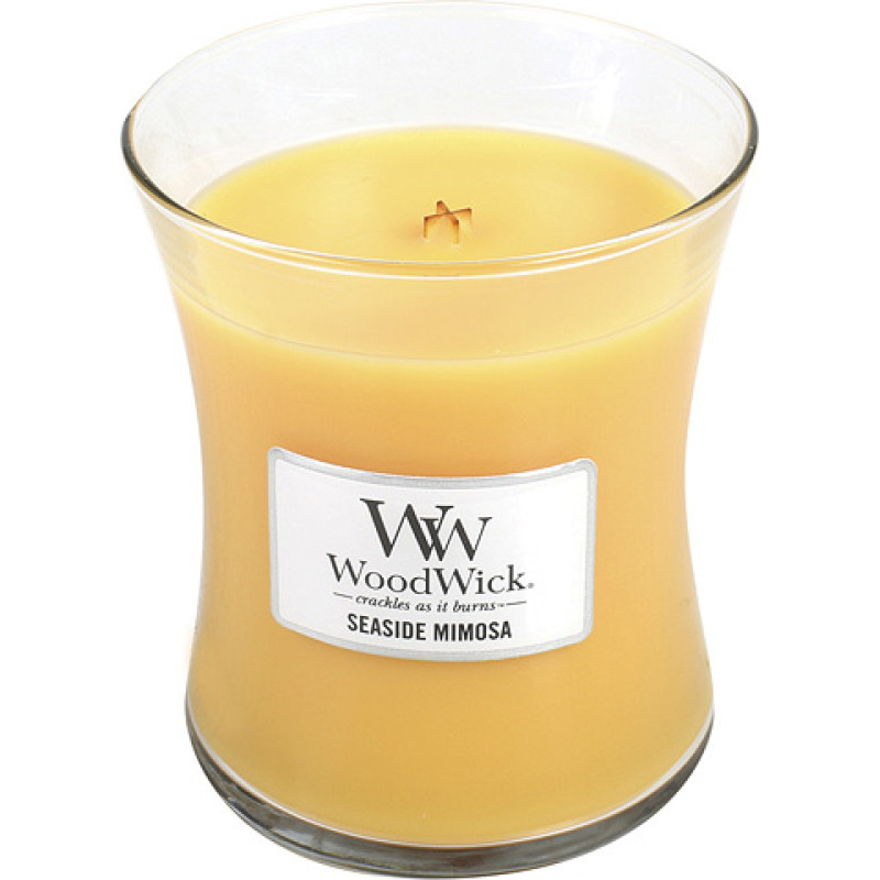 Woodwick Seaside Mimosa scented candle with wooden wick 275 g