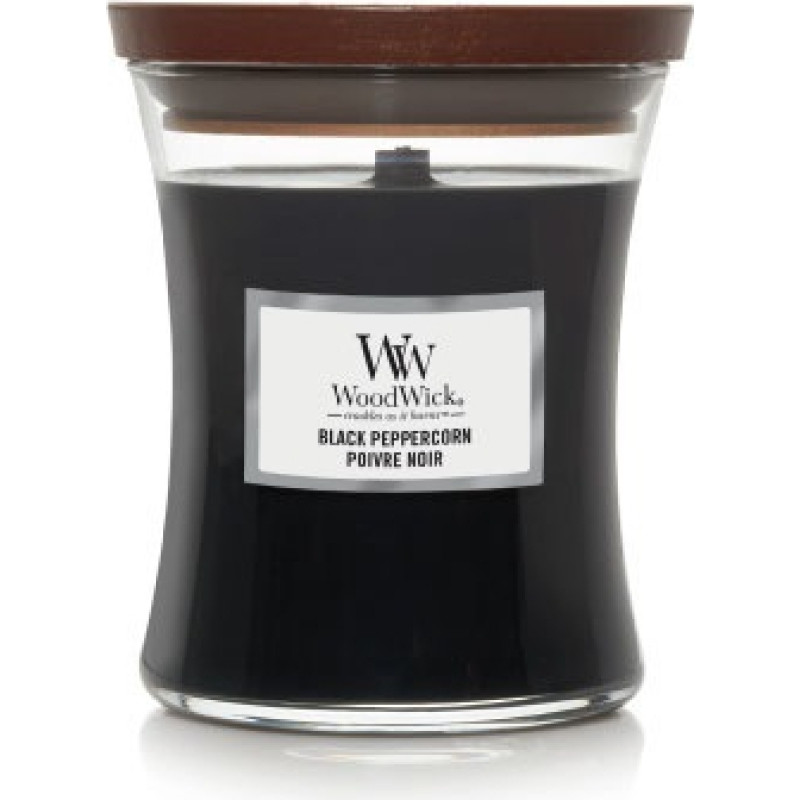 Woodwick Black Peppercorn scented candle with wooden wick 275 g