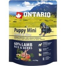 Ontario Sausā barība kucēniem - Ontario Dog Puppy Mini Lamb and Rice, 0.75kg