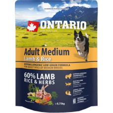 Ontario Sausa barība suņiem - Ontario Dog Adult Medium Lamb and Rice,  0,75kg