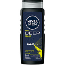 Nivea Deep Sport Men Body, Face & Hair Shower Gel - Sprchový gel na obličej, tělo i vlasy pro muže