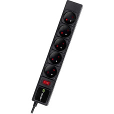 Power strip PowerGear 1.5m Black 5 sockets