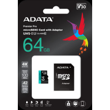 ADATA 64GB Premier Pro MICROSDXC  R|W up to 100|80 MB|s  with Adapter