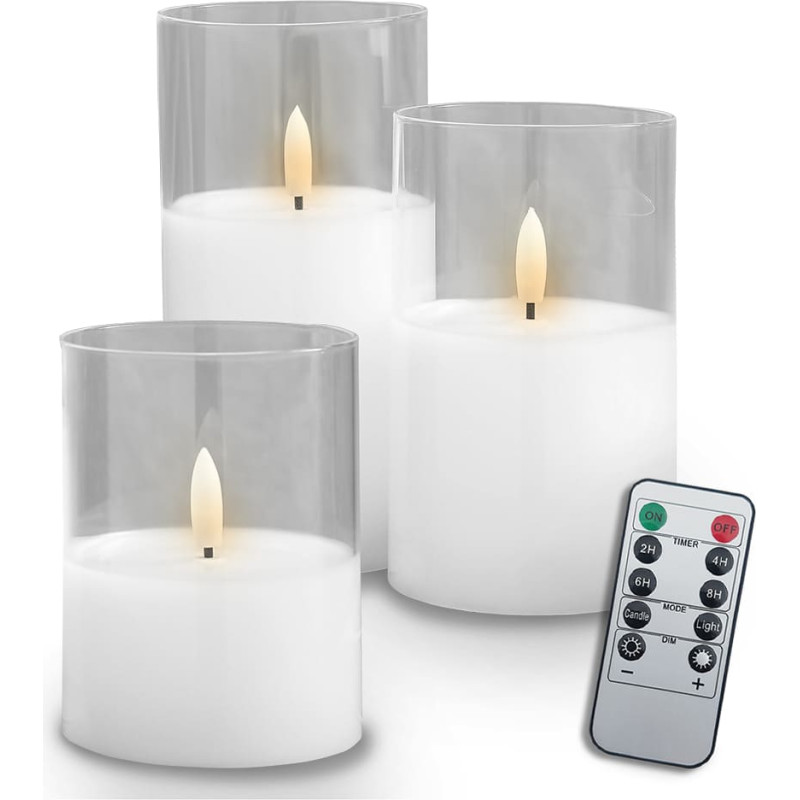 Moon In The Room Decorational LED Candle set 3 pcs. white glass + remote