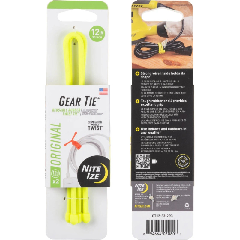 Nite Ize - Zobratu saite 12 collu oriģinālā griežamā kaklasaite — divos iepakojumos — neona dzeltens — GT12-33-2R3