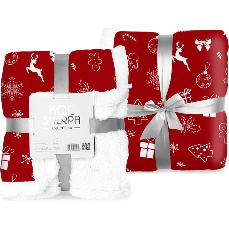 Mikrošķiedras sega 150x200 Sherpa sarkana Ziemassvētku jēra grozāma