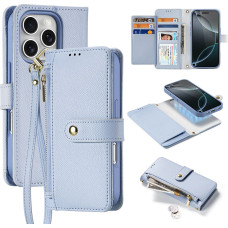 Dux Ducis Lawa Leather Case for iPhone 16 Pro Max with Detachable Magnetic Wallet - Blue