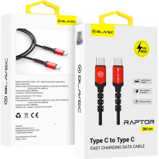 Blavec Cable Raptor braided - Type C to Type C - PD 60W 3A 3 metres (CRA-CC3BR30) black-red