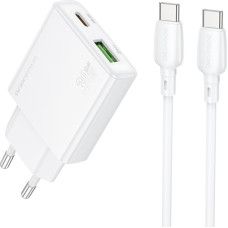 Borofone Wall charger BN25 Wish (Ultra Thin) - USB + Type C - PD QC 3.0 30W with Type C to Type C cable white