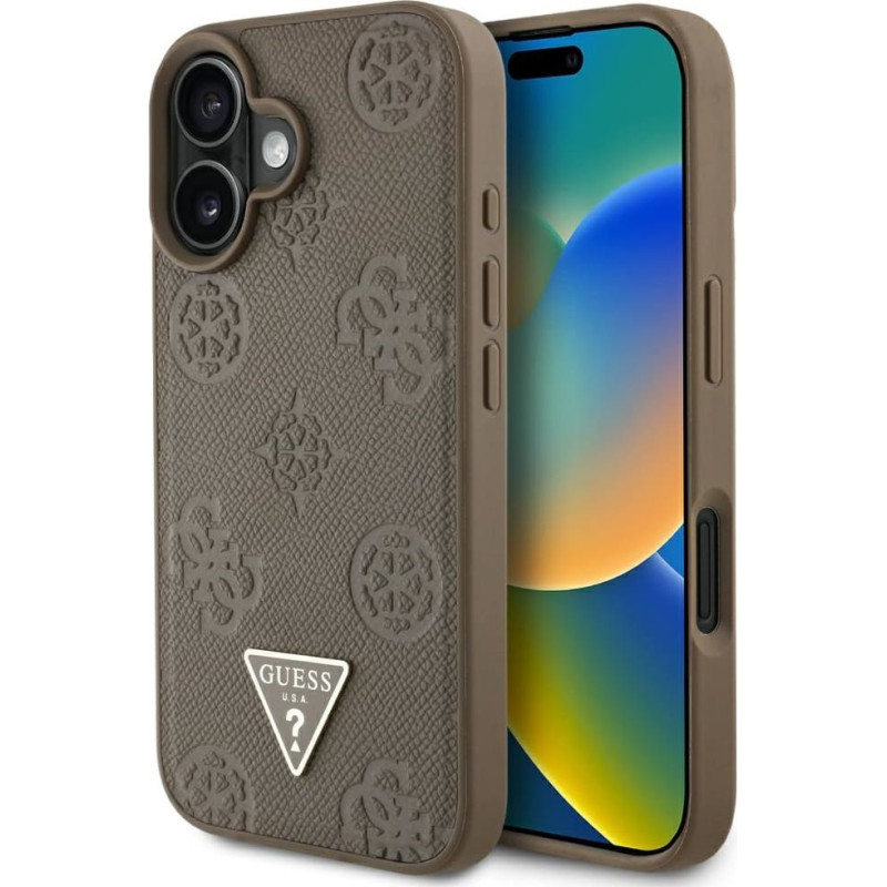Case Guess Grained Hot Stamp Peony       Triangle Logo MagSafe for iPhone 16 brown