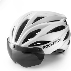 Rockbros Bike Helmet with Visor, Detachable UV Protective Goggles, Unisex, Matte - White