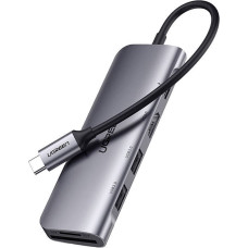 Ugreen 6in1 centrmezgla adapteris USB-C — HDMI USB-A USB-C PD SD TF lasītājs — pelēks