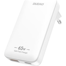 Dudao Īpaši plāns GaN 65 W ceļojumu sienas lādētājs USB-A USB-C PD EU/US — balts