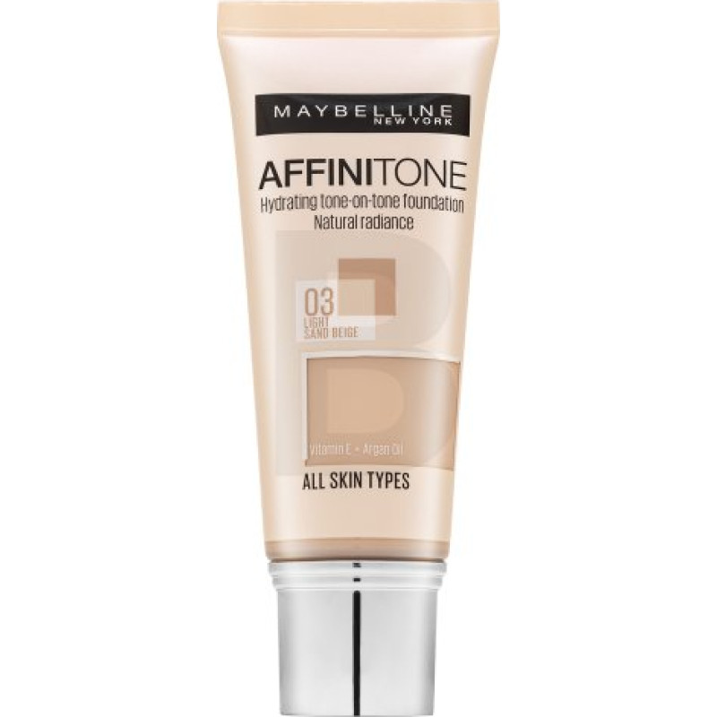 Maybelline Affinitone Mitrinošs tonālais tonālais tonālais tonālais tonālais krēms ar mitrinošu efektu 03 Light Sand Beige 30 ml