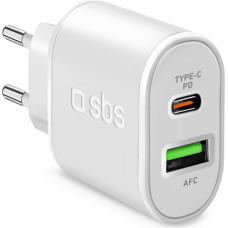SBS Power Delivery USB-A USB-C 20W sienas lādētājs - balts