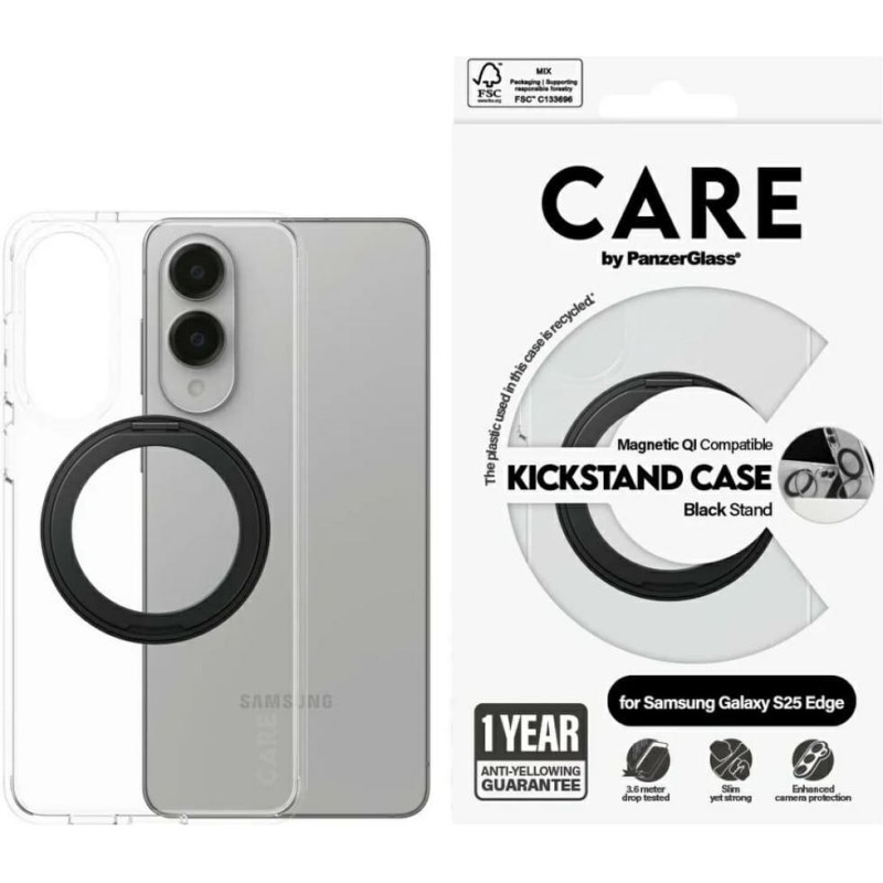 Etui CARE by PanzerGlass Feature Black   Kickstand & QI do Samsung Galaxy S25 Edge przezroczysty