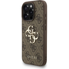 Guess PU 4G Metal Logo Strap Case for iPhone 16 Pro Max Brown