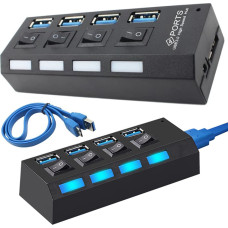 Fusion adapteris (sadalītājs) no USB 3.0 uz 4 x USB 3.0 | 5Gbps ar atsevišķām ieslēgšanas | izslēgšanas pogām melns