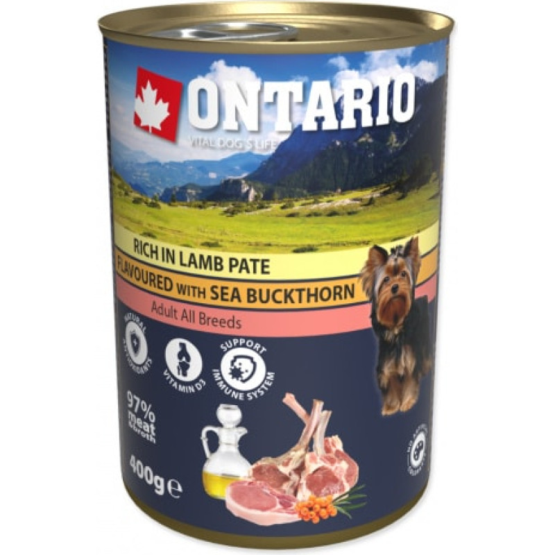Ontario Konservi suņiem : Ontario Dog Lamb Pate with Sea Buckthorn 400g