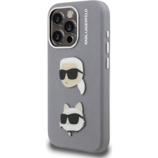 Karl Lagerfeld Grained PU K&CH Heads Case for iPhone 15 Pro Grey