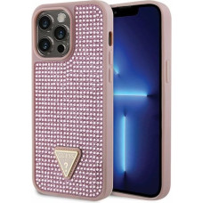 Guess Rhinestones Triangle Metal Logo Case for iPhone 14 Pro Max Pink