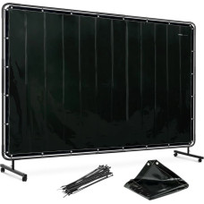 Stamos Germany Metināšanas aizsarga aizkars ar rāmi uz riteņiem 240 x 180 cm - melns