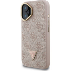 Guess PU 4G Strass Triangle Logo Stand Camera Frame MagSafe Case for iPhone 16 Pink