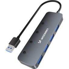 Wozinsky 4x USB-A centrmezgla sadalītājs ar alumīnija slēdžiem - pelēks