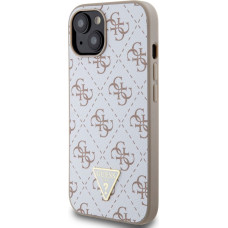 Guess PU Leather 4G Triangle Metal Logo Case for iPhone 15 White