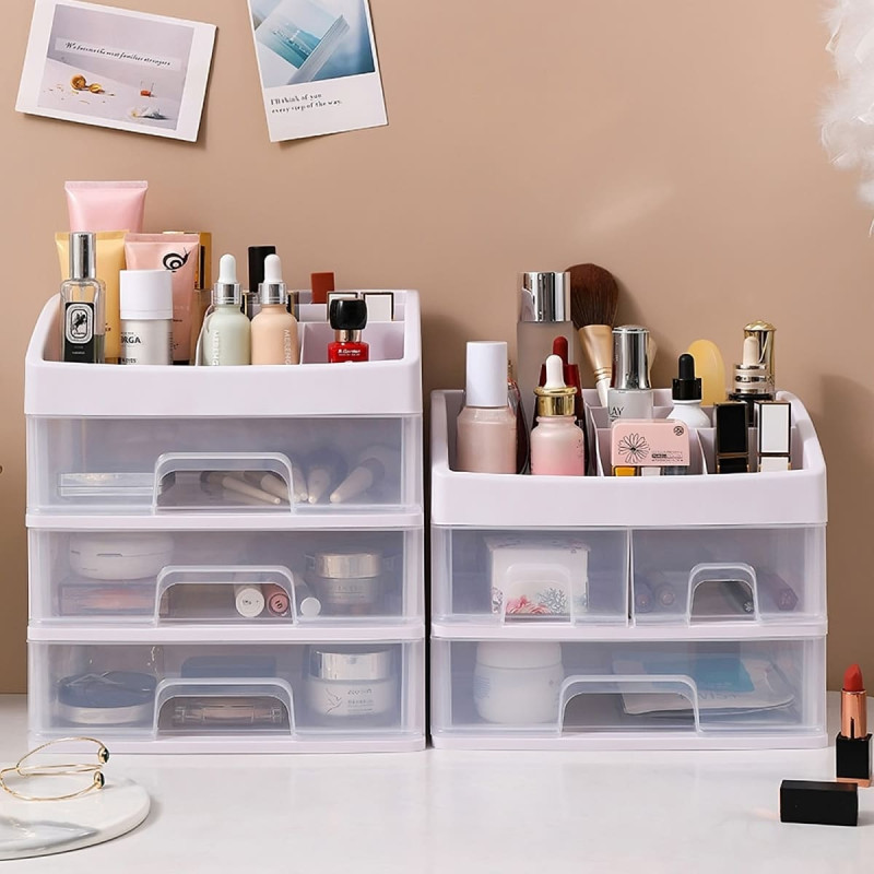 Retoo Vannas istabas organizators kosmētikai un rotaslietām, 3 atvilktnes, 6 nodalījumi - balts