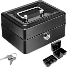 Retoo Metāla monētu kaste ar atslēgas slēdzeni 15 x 12 x 8 cm - melna