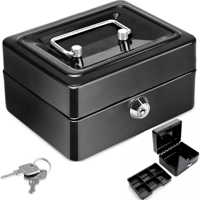 Retoo Metāla monētu kaste ar atslēgas slēdzeni 15 x 12 x 8 cm - melna