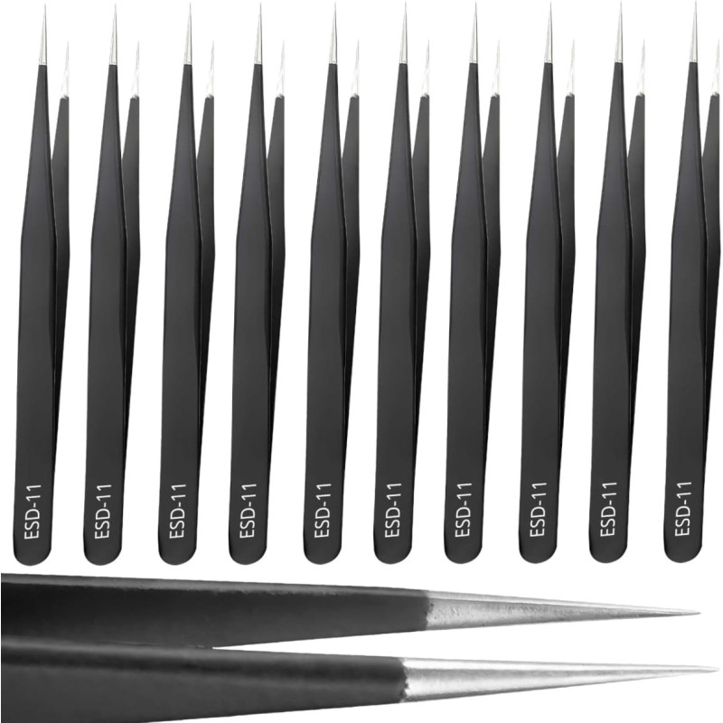 Retoo Antimagnētiskas tērauda pincetes ESD-11 14 cm - 10 gab.