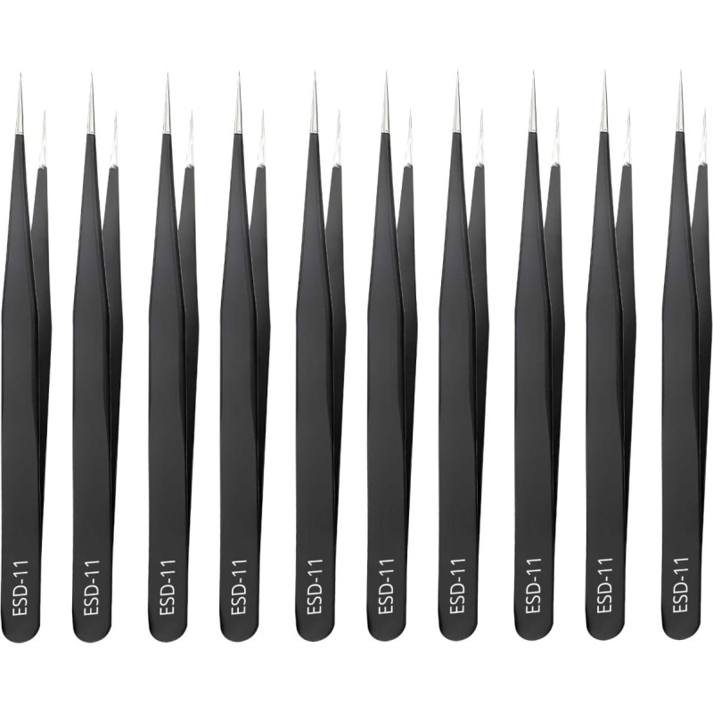 Retoo Antimagnētiskas tērauda pincetes ESD-11 14 cm - 10 gab.
