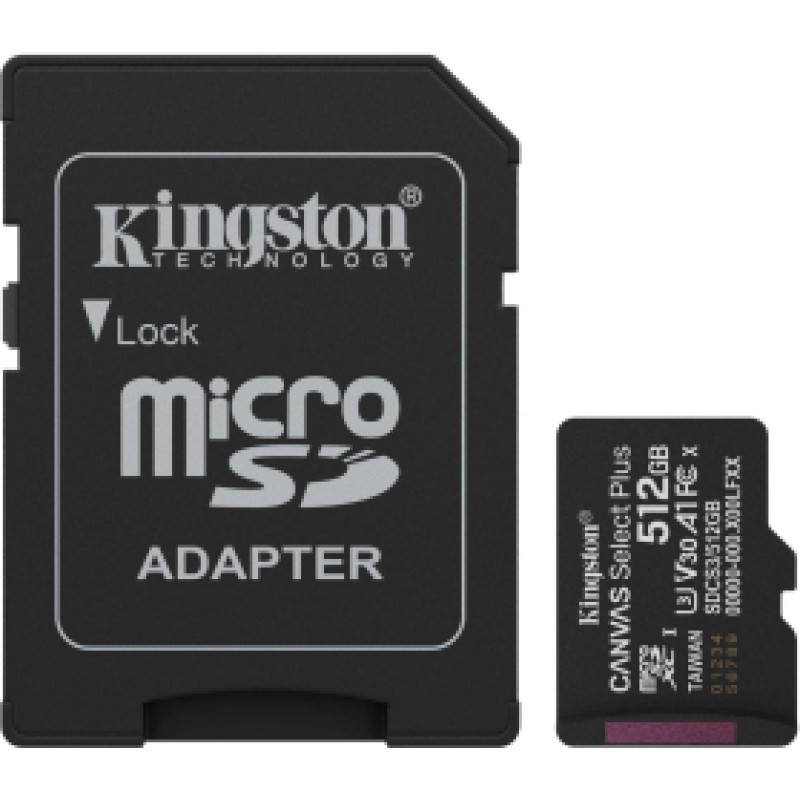 Atmiņas karte Kingston MicroSDXC 512GB Canvas Select Plus