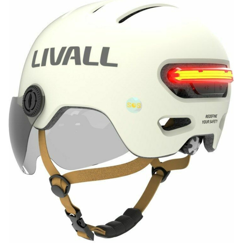 Livall L23 white helmet 58-62cm with LED|SOS protective lens
